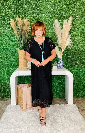 Always On My Mind Black Floral Lace Maxi Dress