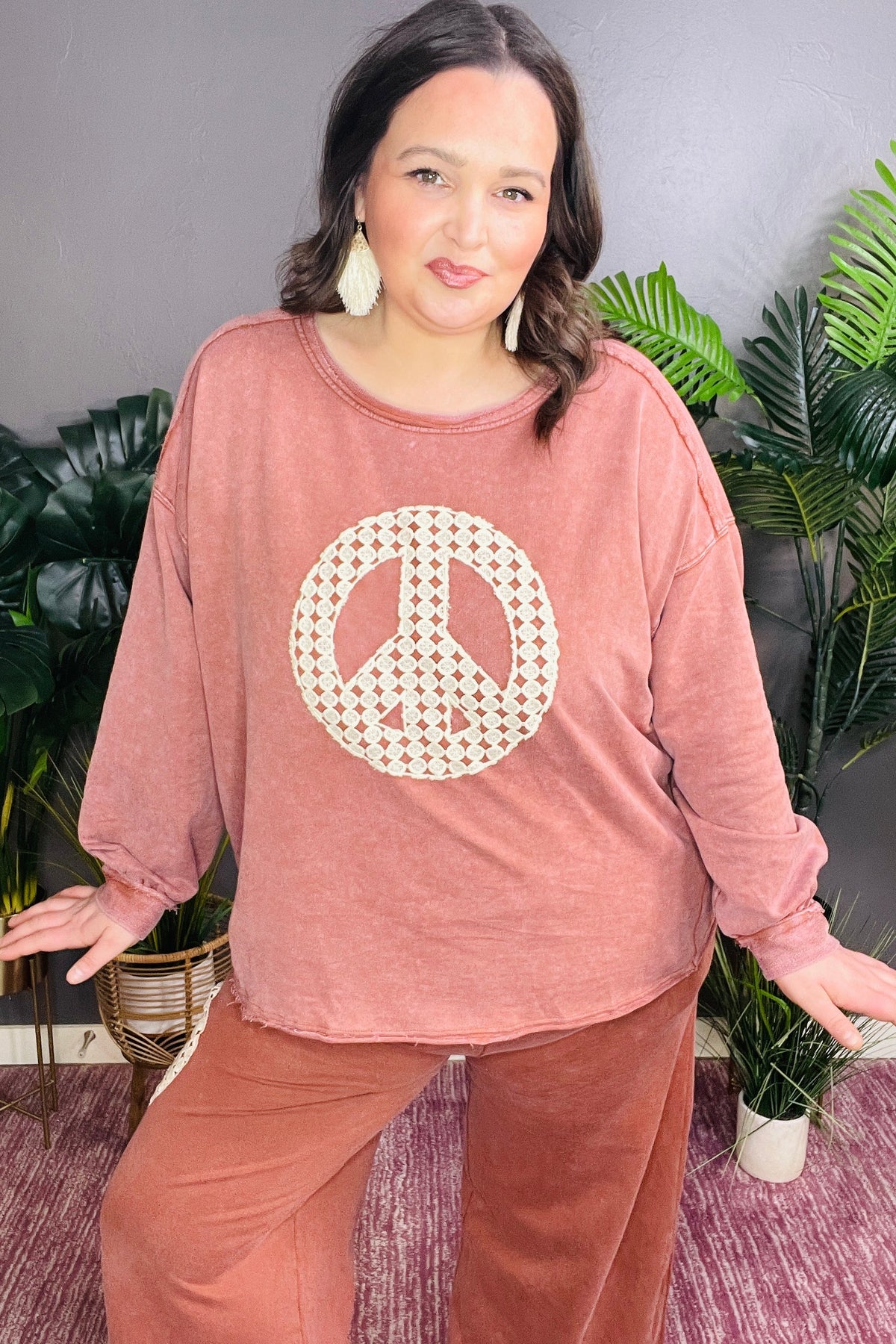 Peace All Around Red/Brown Top - S239RB