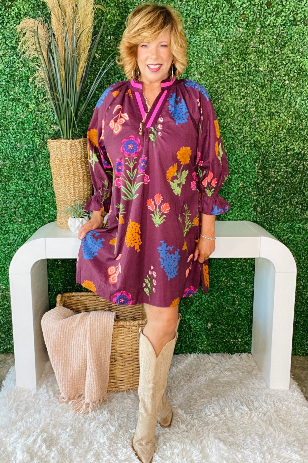 Bloom Boldly Burgundy Shift Dress - DR003BU