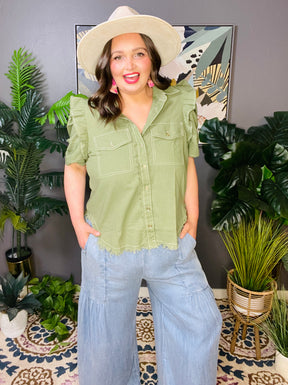 Down Home Darling Olive Top - S865OL