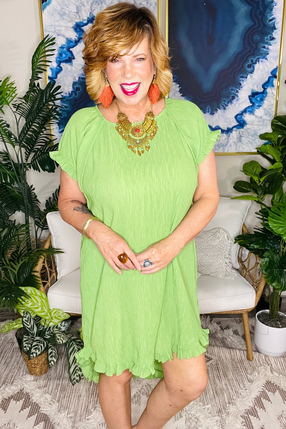 Green Skies Dress With Ruffle - DR197GN