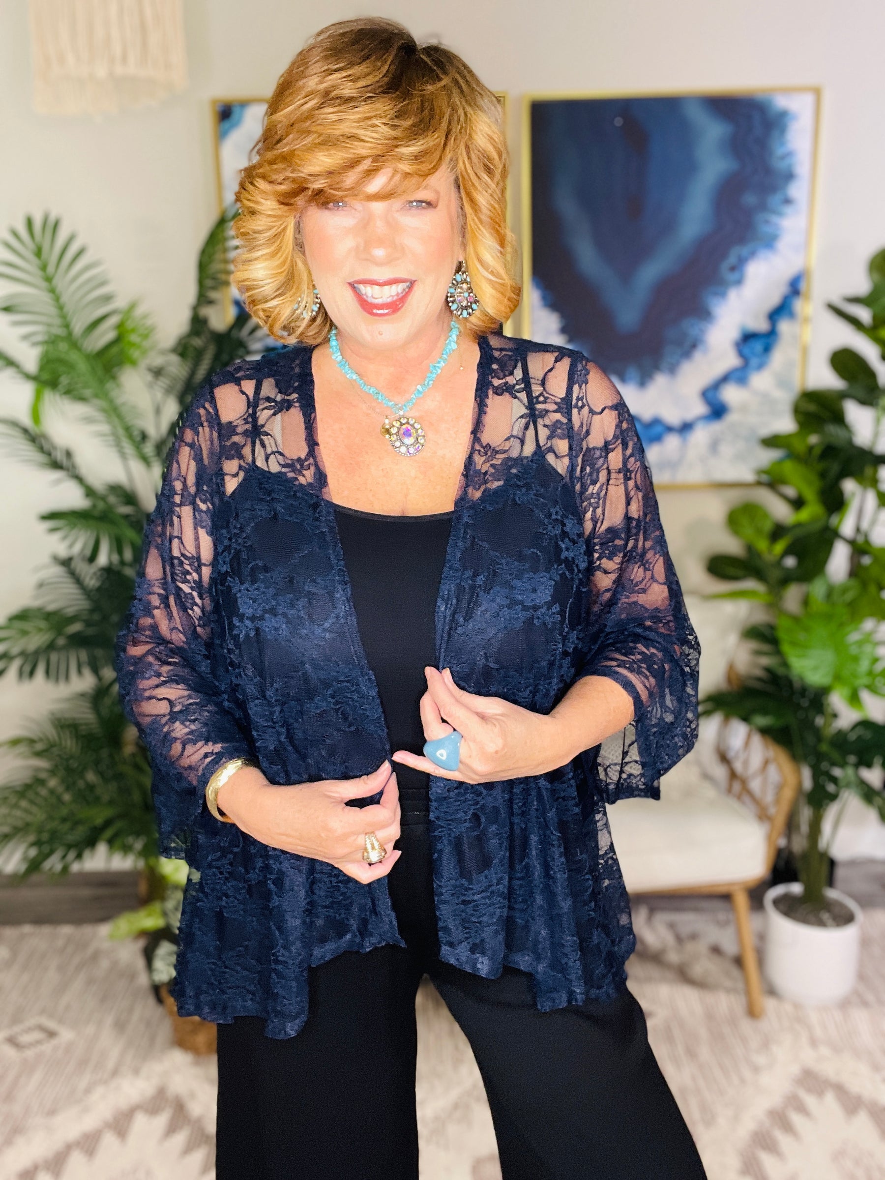All About The Lace Navy Kimono - OT197NV