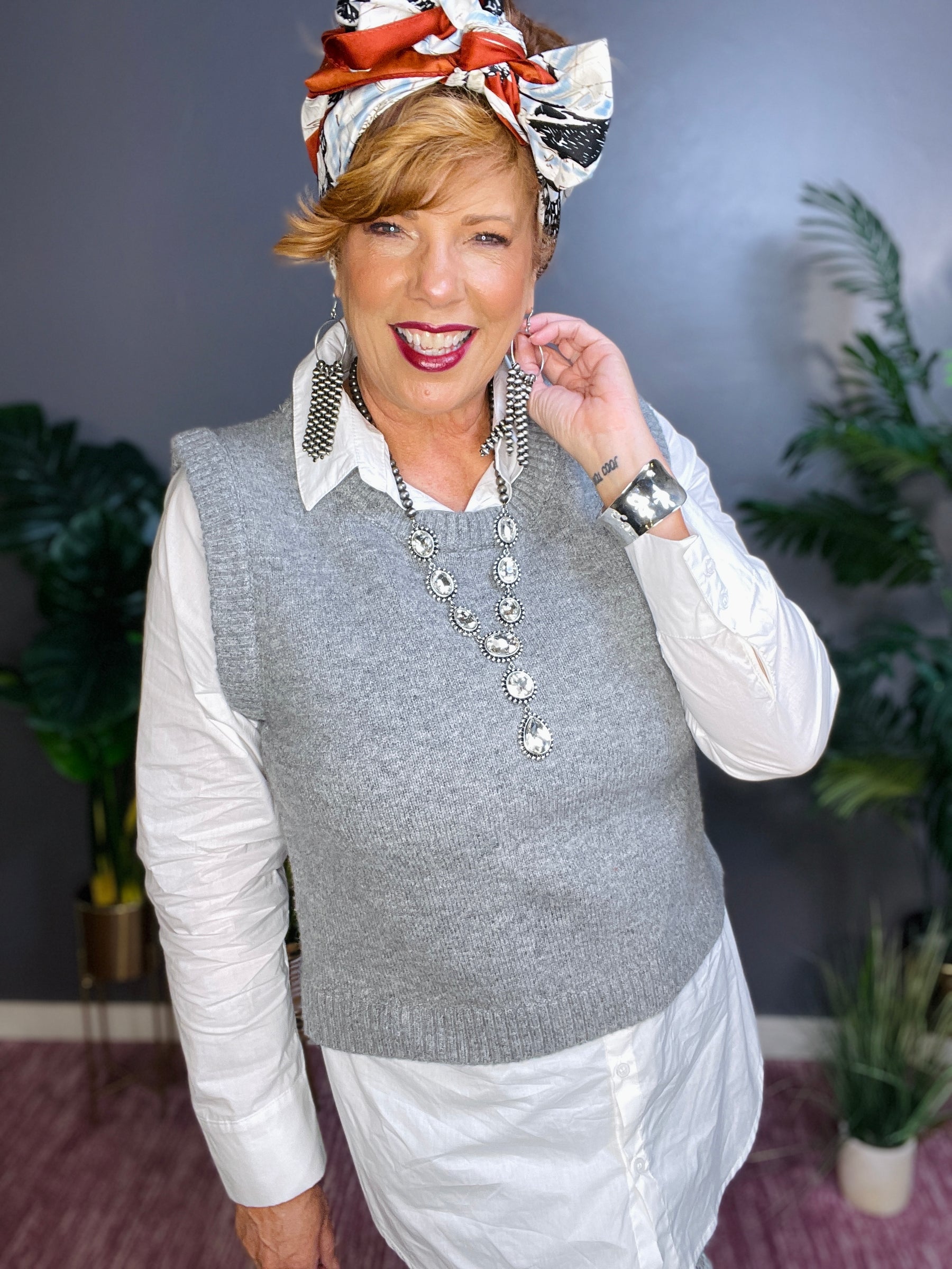 All Things Preppy Layered Top And Vest - S072GR