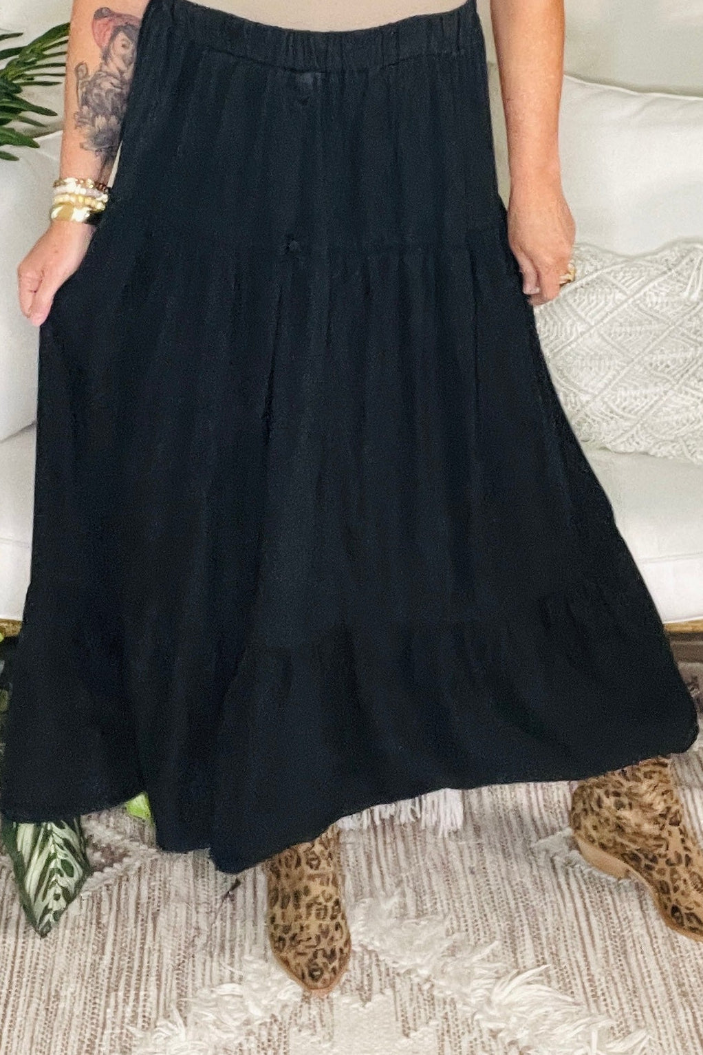 Denim Diva Ruffled Tiered Black Maxi Skirt