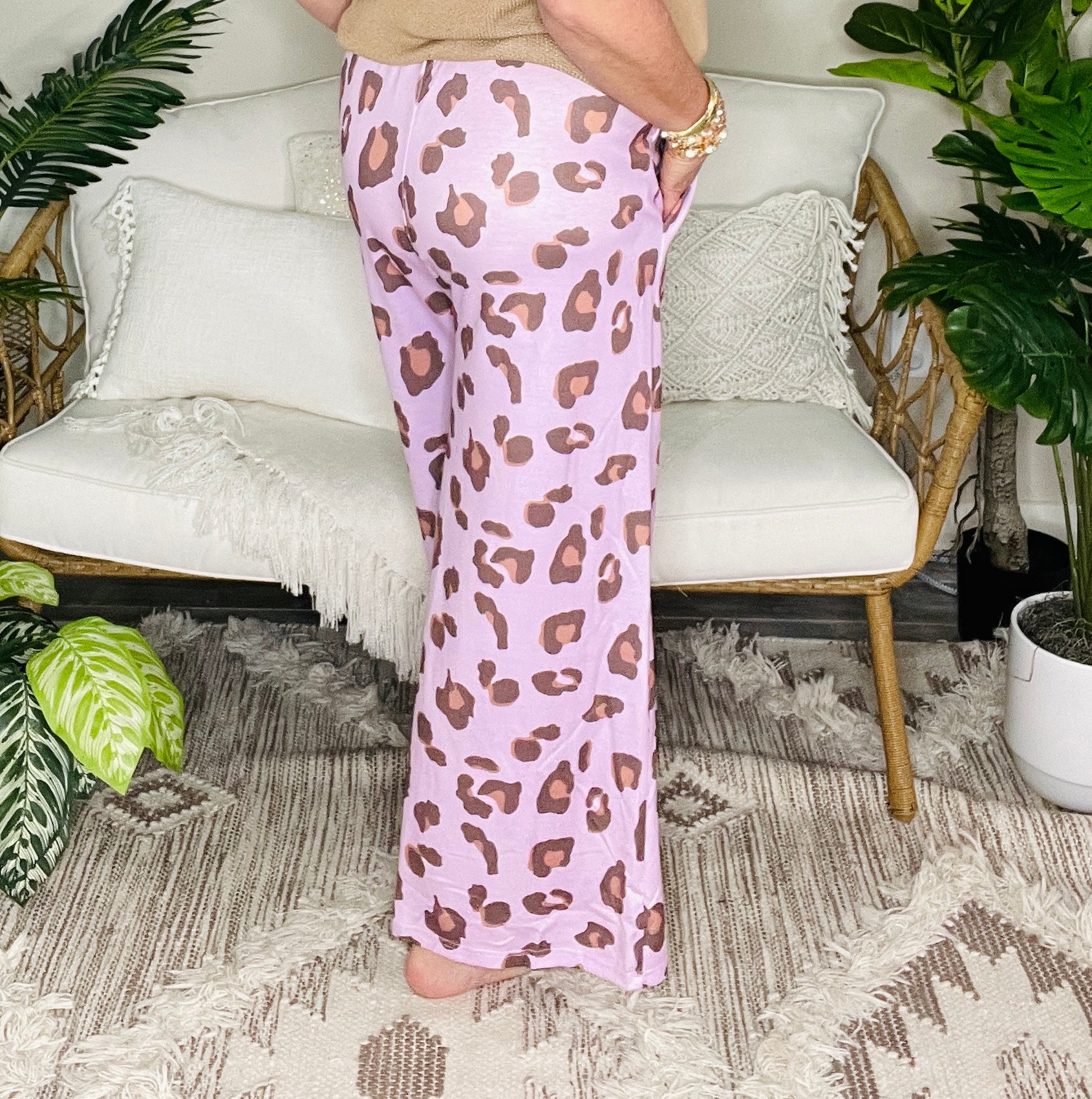Wild Mood Pink Drawstring Leopard Pants