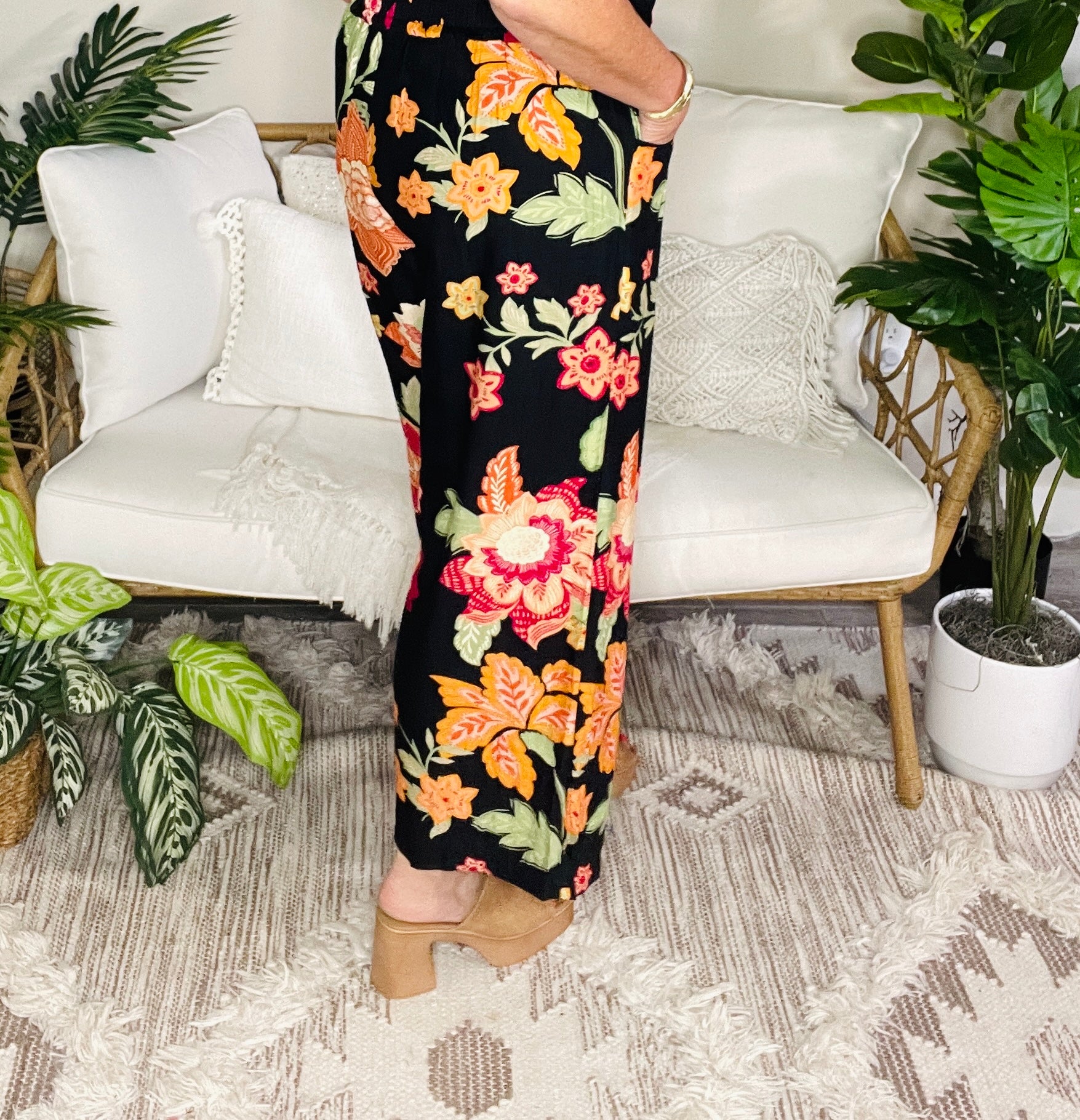 Boho Botanical Wide Leg Pant - P163BK