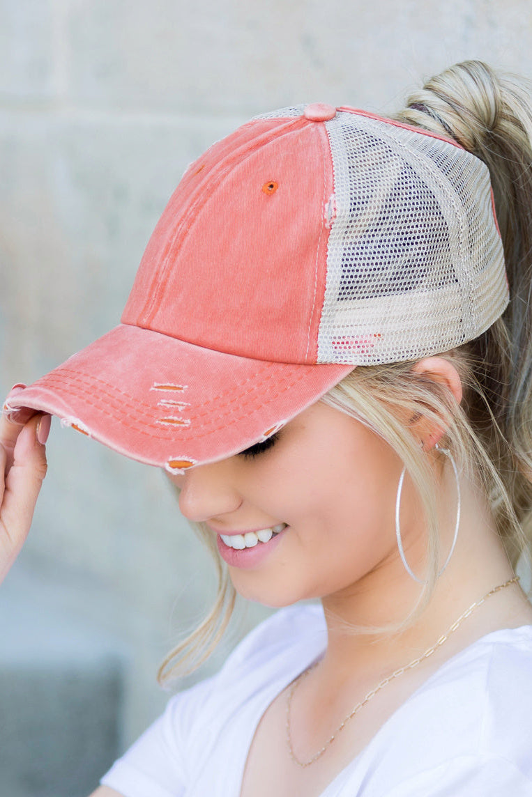 Distressed Messy Bun Hat Cap (8 Colors)