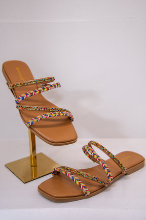 Take A Walk With Jesus Tan/Multi Color Bling Sandals - SHO2682TA