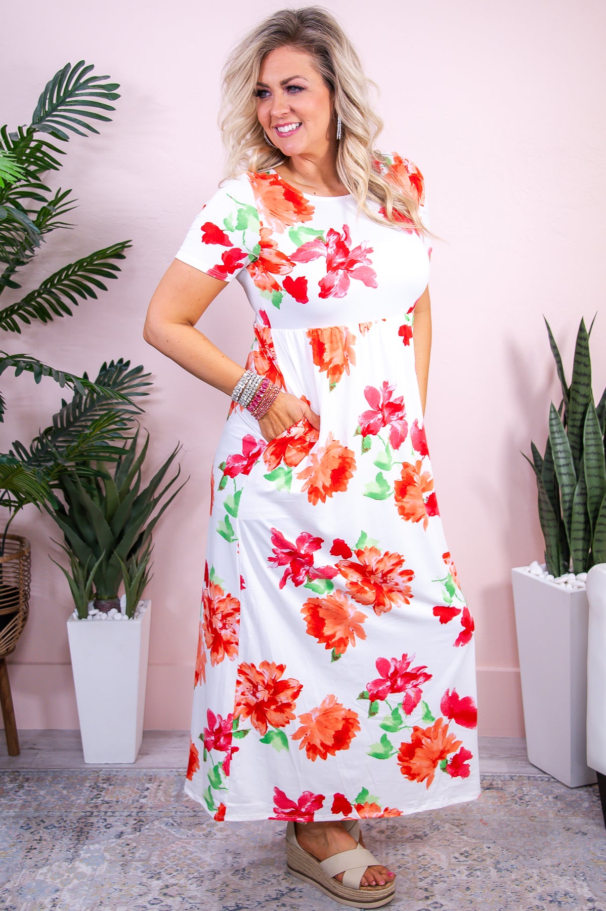 Ready To Bloom Ivory/Multi Color Floral Maxi Dress - D5163IV