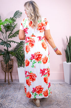 Ready To Bloom Ivory/Multi Color Floral Maxi Dress - D5163IV