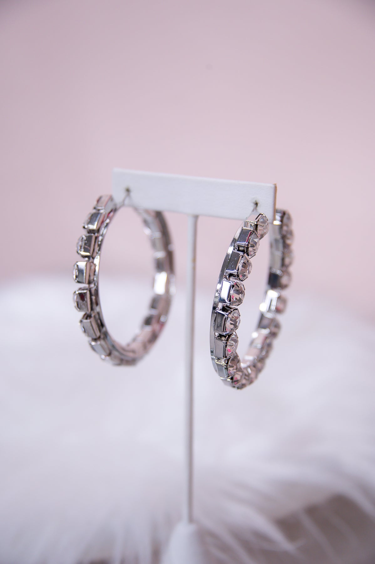 Silver/Rhinestone Hoop Earrings - EAR4139SI