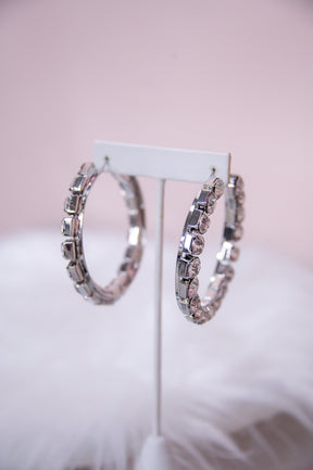 Silver/Rhinestone Hoop Earrings - EAR4139SI
