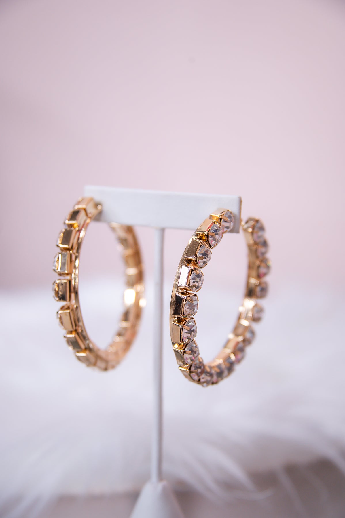 Gold/Rhinestone Hoop Earrings - EAR4140GO