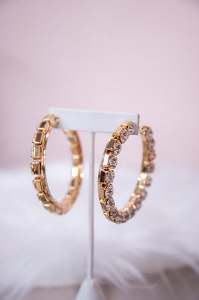 Gold/Rhinestone Hoop Earrings - EAR4140GO