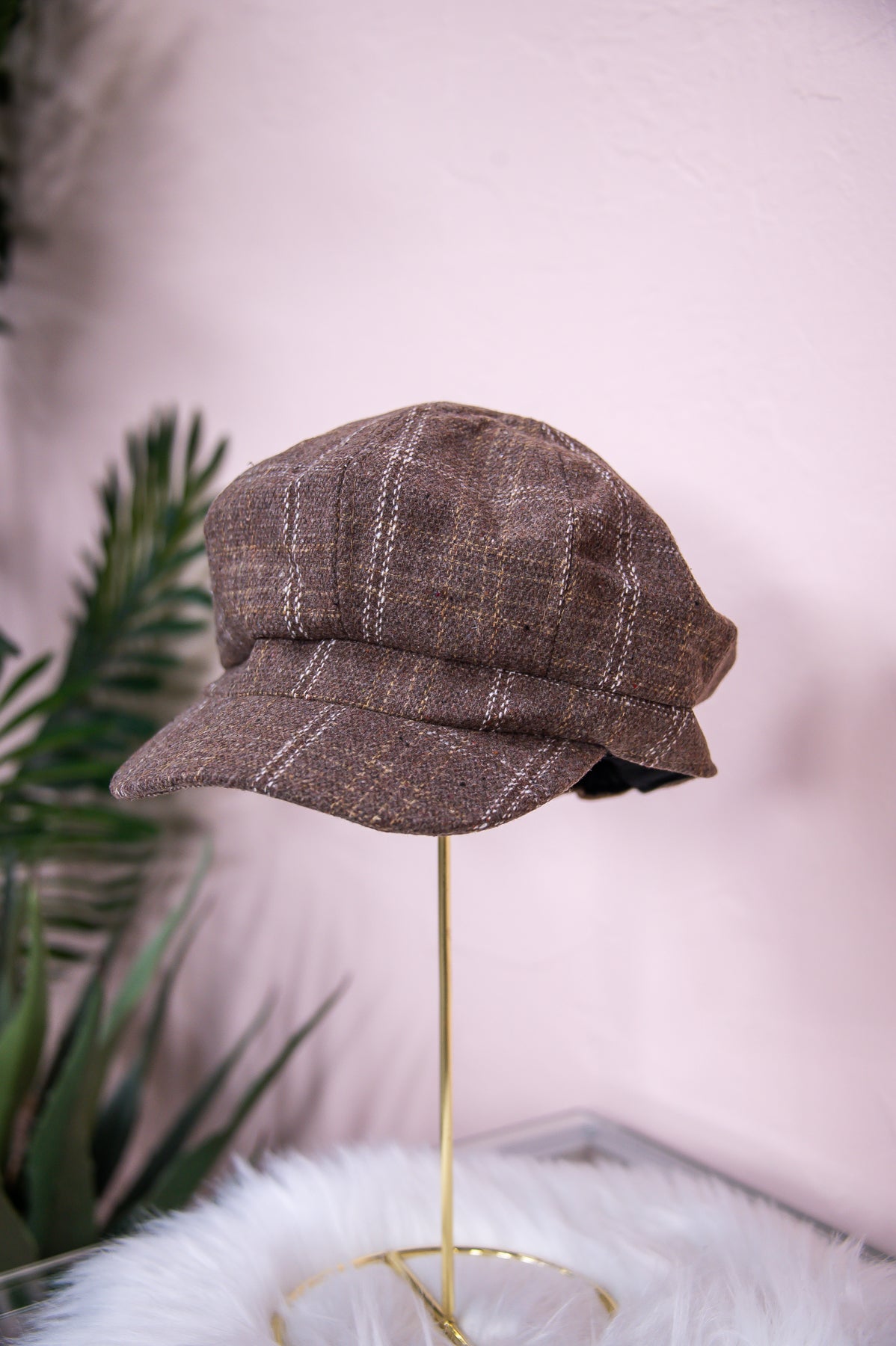 Tan Plaid Newsboy Hat - HAT1468TN