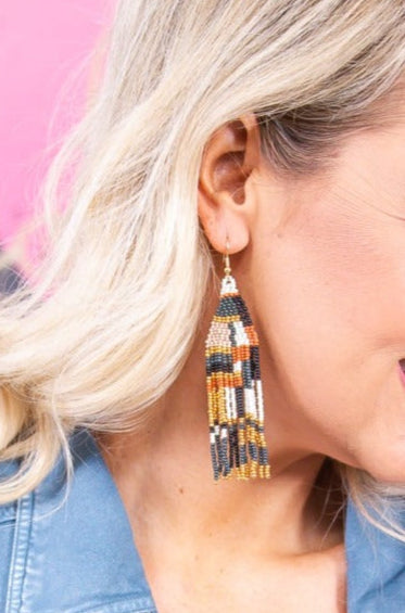 Black/Multi Color Seed Bead Tassel Earrings - EAR4141BK