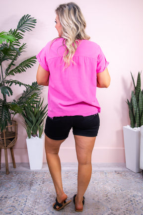 Since That Day Pink Solid V Neck Top - T9135PK