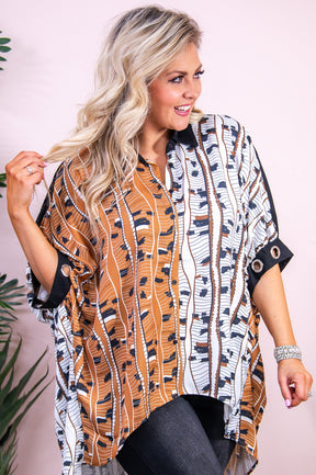 She Is The Wild White/Multi Color Printed High-Low Tunic - T9130WH