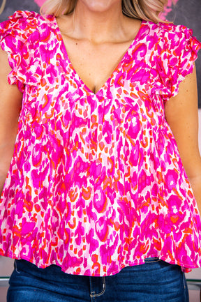 Sensational Moments Raspberry/Multi Color Printed Top - T7063RP