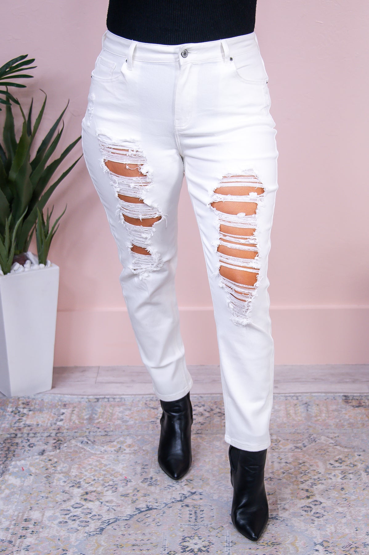 Bella White Solid Denim Distressed Jeans - K1060WH