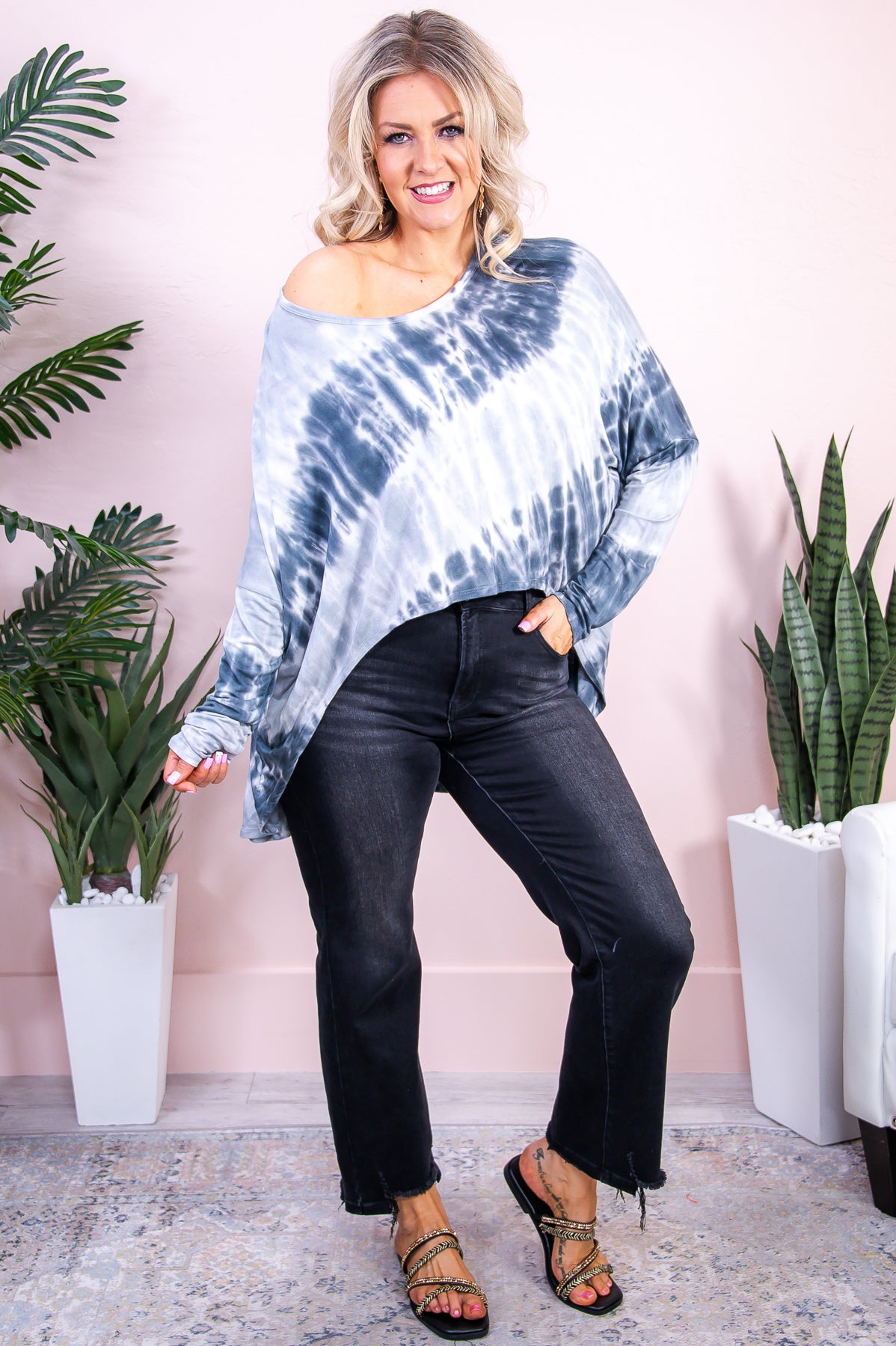Endless Sunny Vibes Charcoal Gray Tie Dye HIgh-Low Tunic - T9141CG