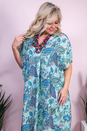 Tropicana Trendsetter Turquoise/Multi Color Floral Dress - D5436TU
