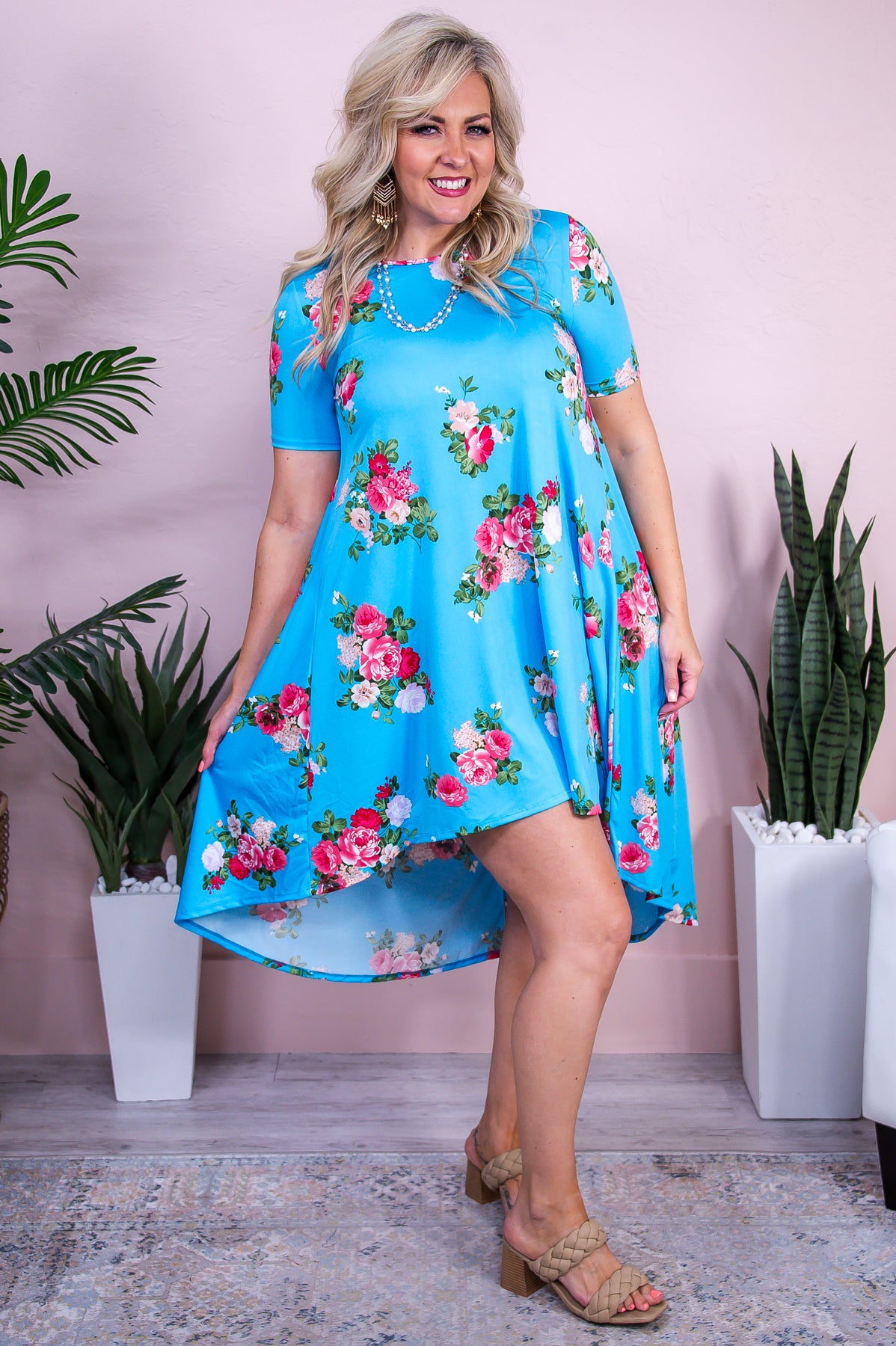 Boho Charm Light Blue/Multi Color floral High-Low Dress - D5438LBL