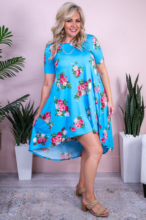 Boho Charm Light Blue/Multi Color floral High-Low Dress - D5438LBL