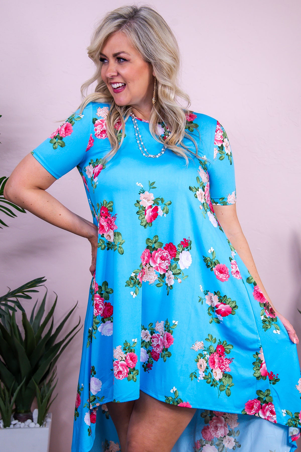 Boho Charm Light Blue/Multi Color floral High-Low Dress - D5438LBL