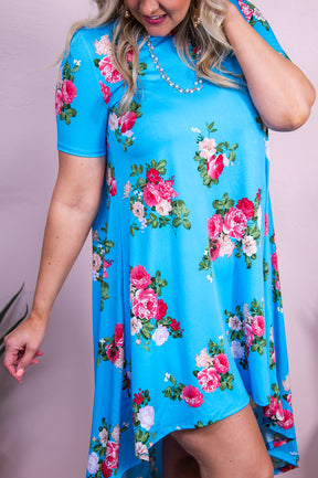 Boho Charm Light Blue/Multi Color floral High-Low Dress - D5438LBL