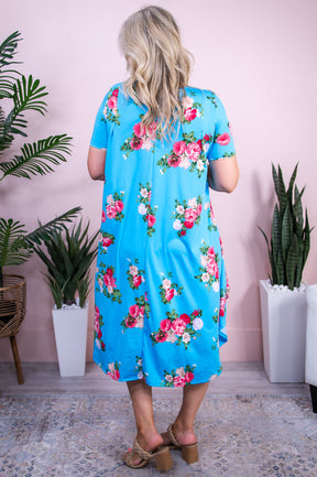 Boho Charm Light Blue/Multi Color floral High-Low Dress - D5438LBL