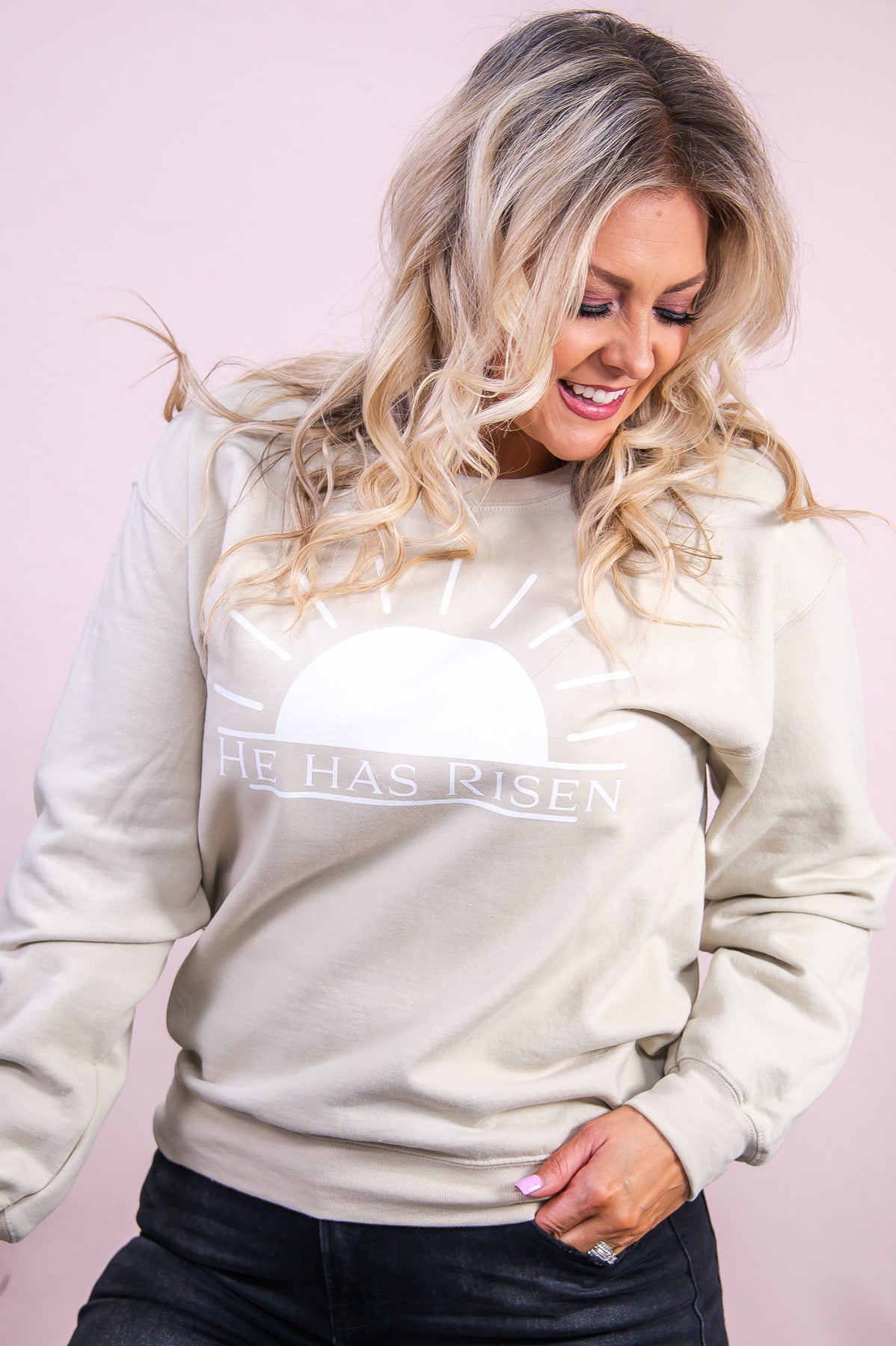 He Is Risen Sand Graphic Sweatshirt - A3252SD