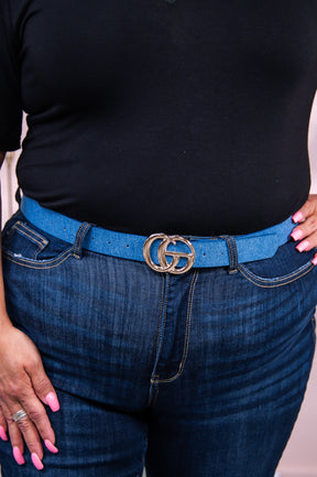 Medium Denim Blue/Gold Extended Belt - BLT1267DN