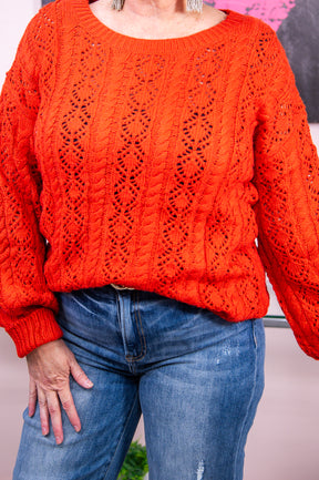 She's Spectacular Dark Orange Solid Knitted Sweater - T7767DOR