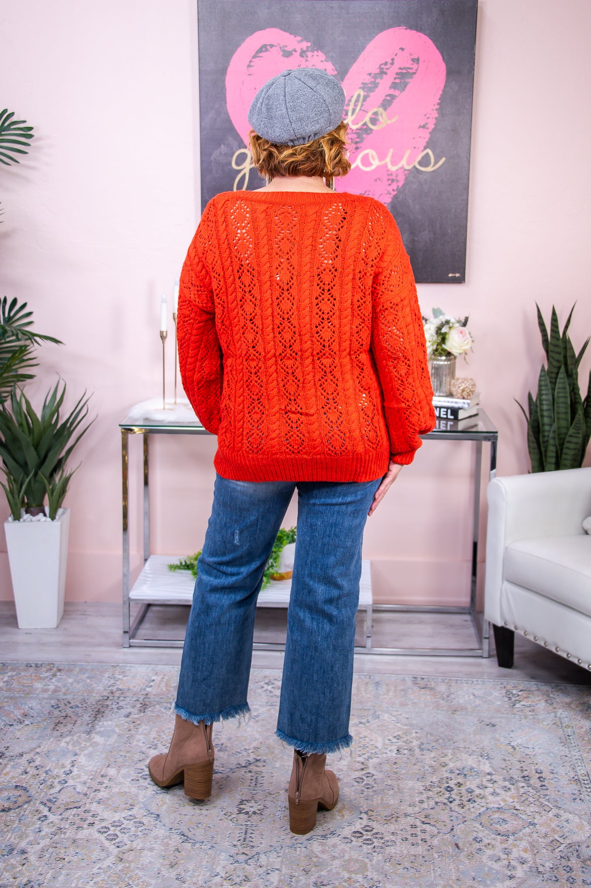 She's Spectacular Dark Orange Solid Knitted Sweater - T7767DOR
