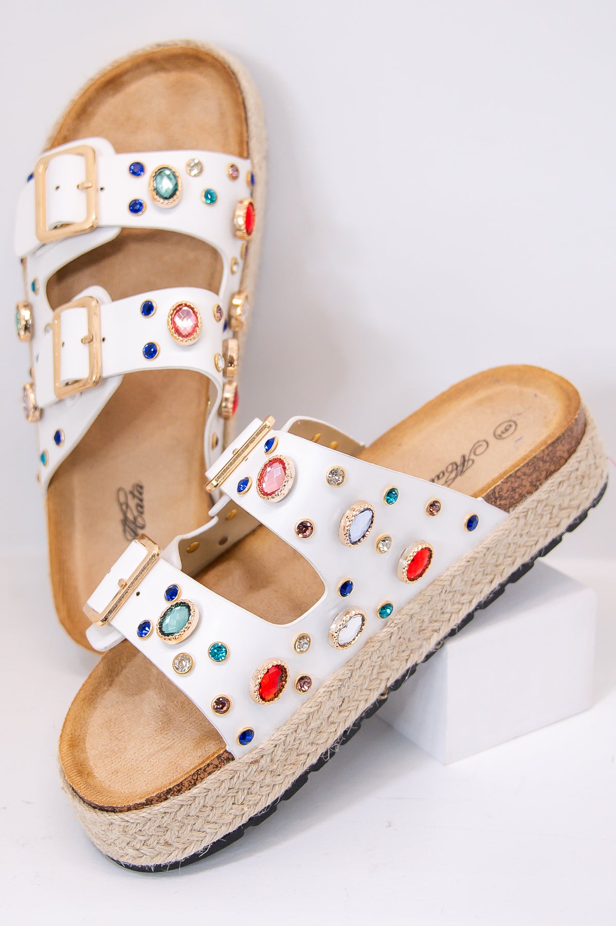 Dazzling Summer Style White/Multi Color Bling Platform Sandals - SHO2684WH