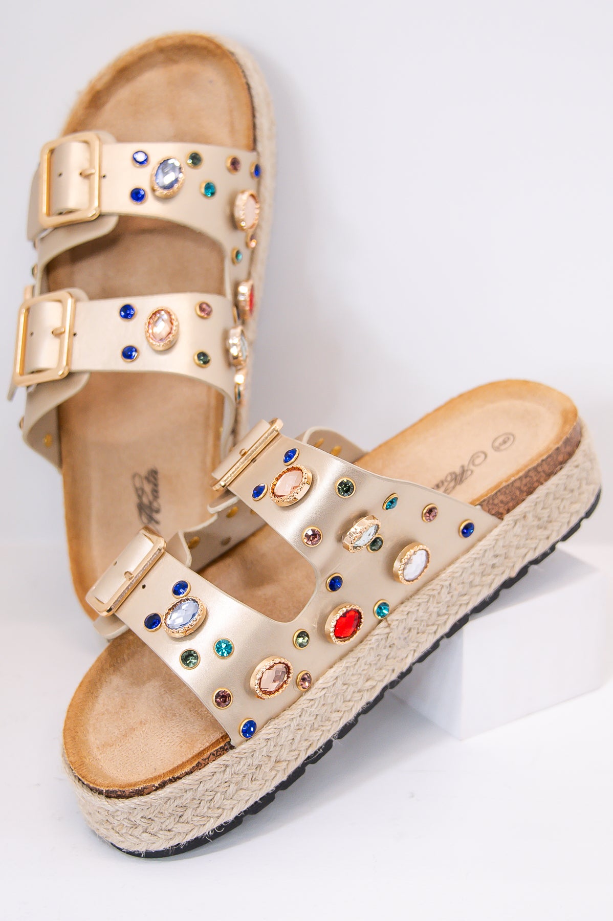 Dazzling Summer Style Gold/Multi Color Bling Platform Sandals - SHO2685GD