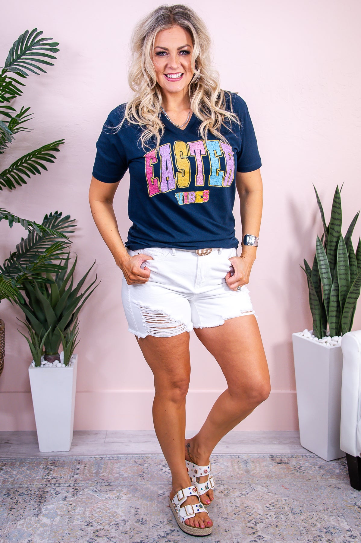 Easter Vibes Midnight Navy Graphic Tee - A3255MNV
