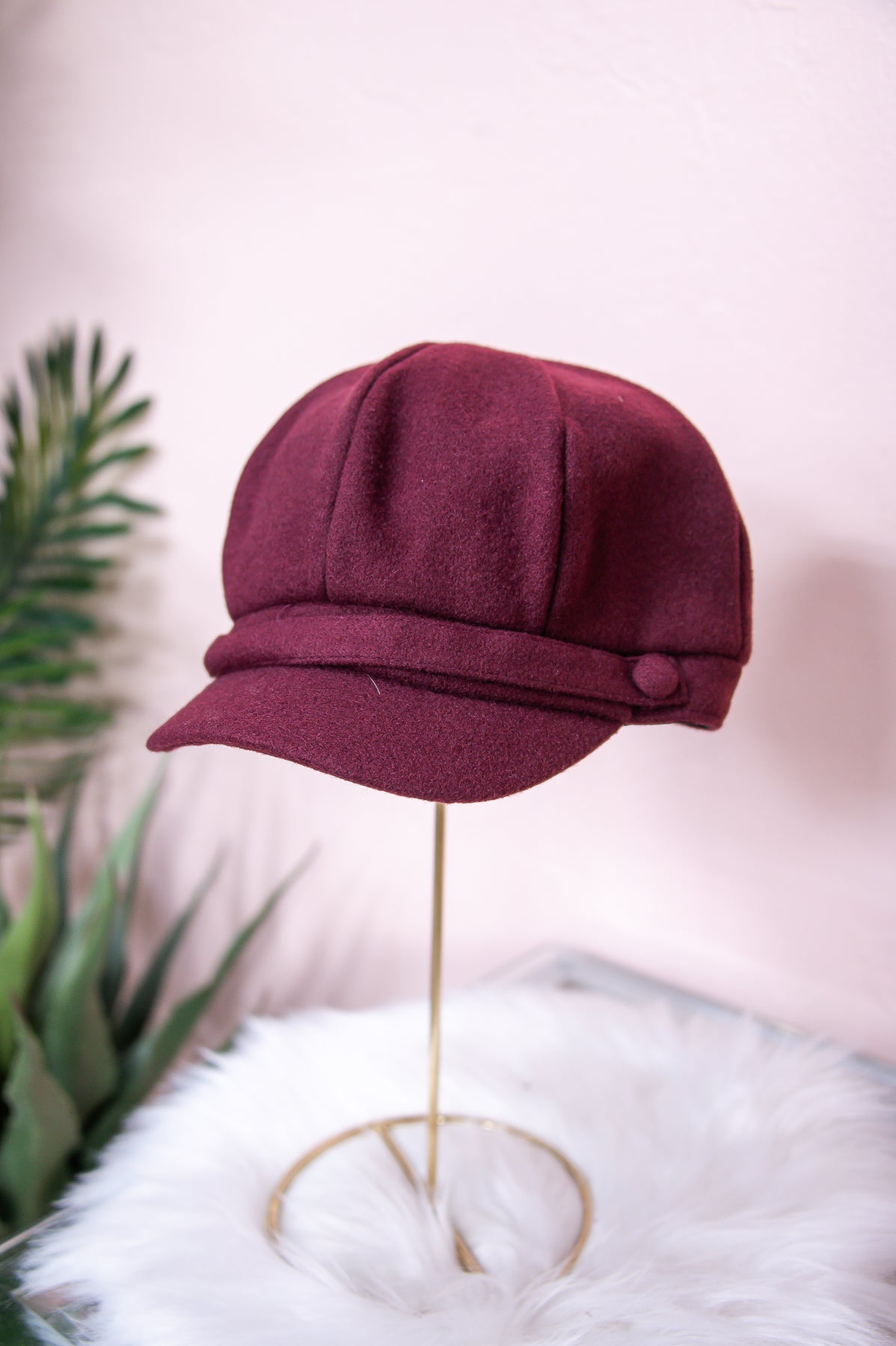 Burgundy Solid Newsboy Hat - HAT1477BU