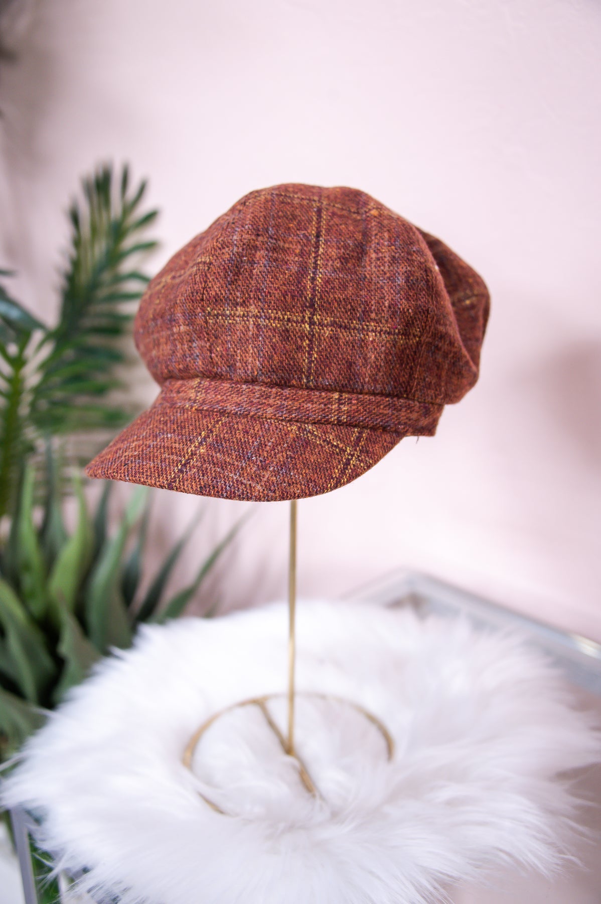 NEW Pendleton Graphic Red Plaid Newsboy Hat Cap Cabbie Wool Size Small