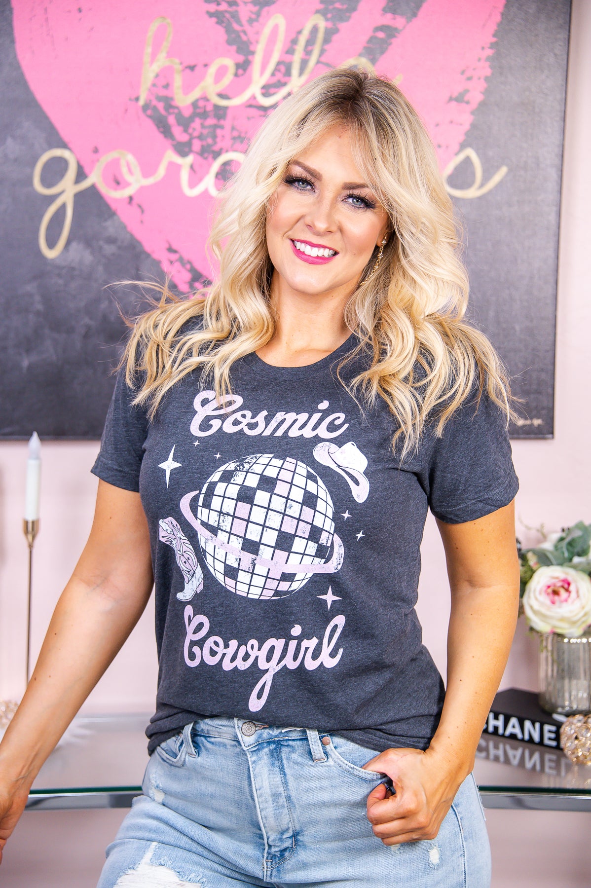 Cosmic Cowgirl Dark Heather Gray Graphic Tee - A2729DHG