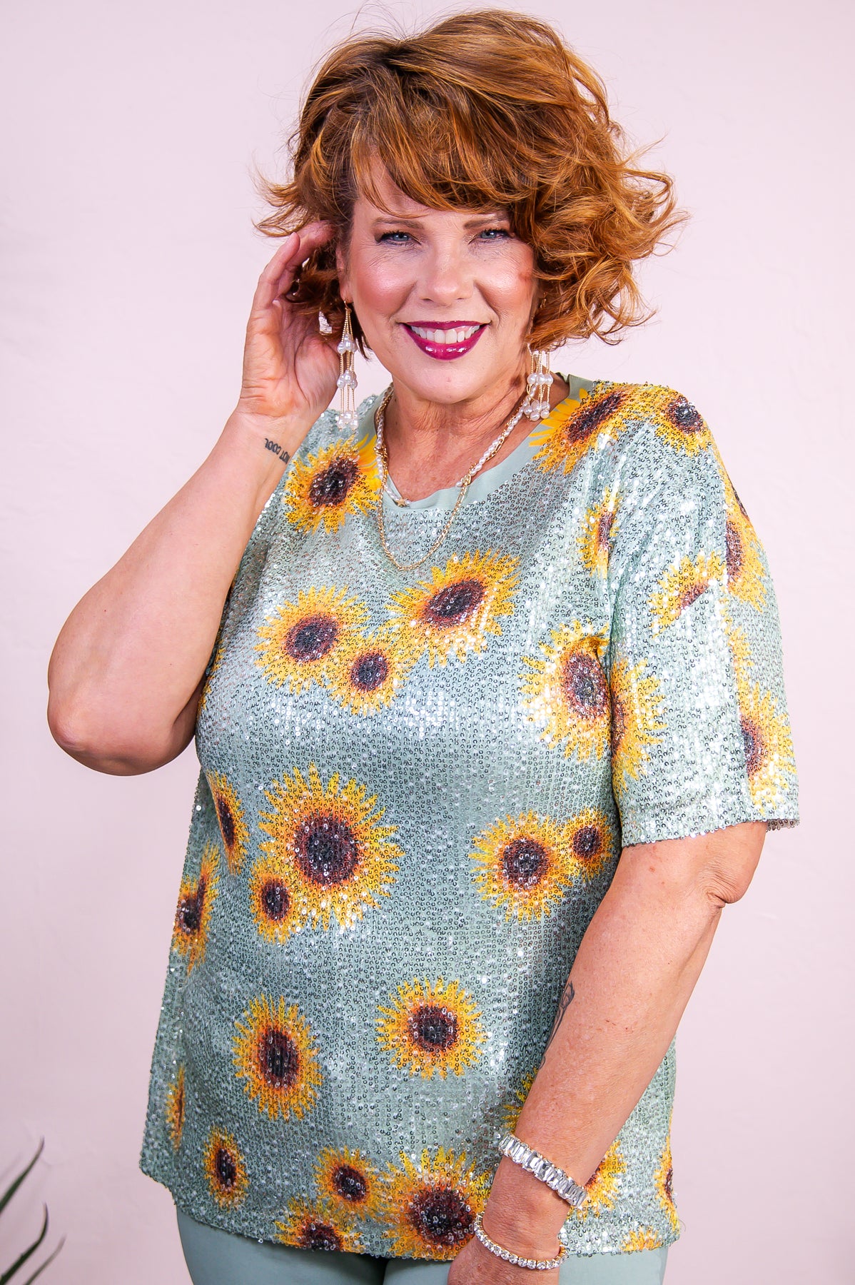 Just Be A Daisy Sage/Multi Color Sequin Daisy Top - T9154SG