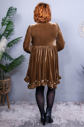Watching For Shooting Stars Mocha Star Printed Velvet Dress - D5567MO