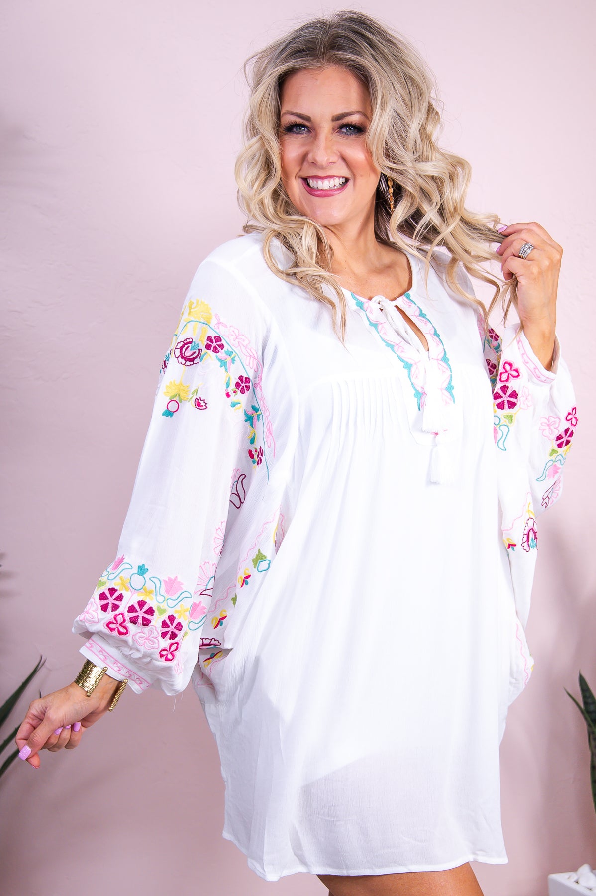 Live Like It's Spring Off White/Multi Color/Pattern Embroidered Dress - D5175OW