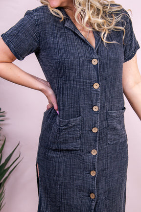 Comfy Culture Vintage Black Solid Dress - D5180VBK