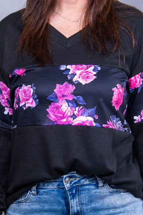 Own Who You Are Black/Multi Color Floral V Neck Top - T10672BK