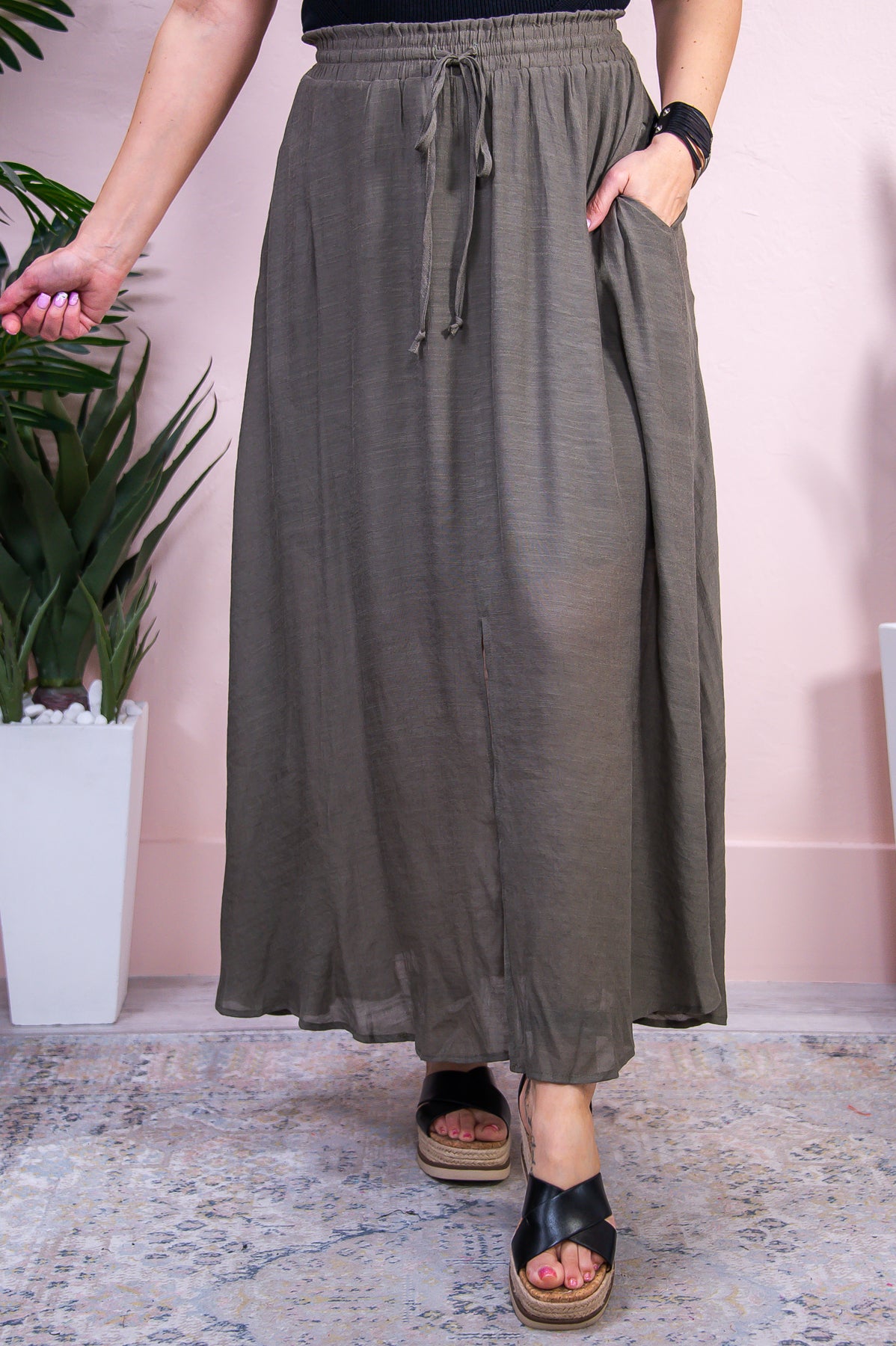 Salt In The Air Olive Solid Skirt - E1136OL