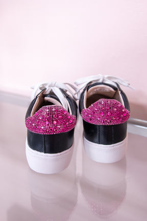 Forever Flashy Fuchsia/Black Leather Bling Sneakers - SHO2611BK