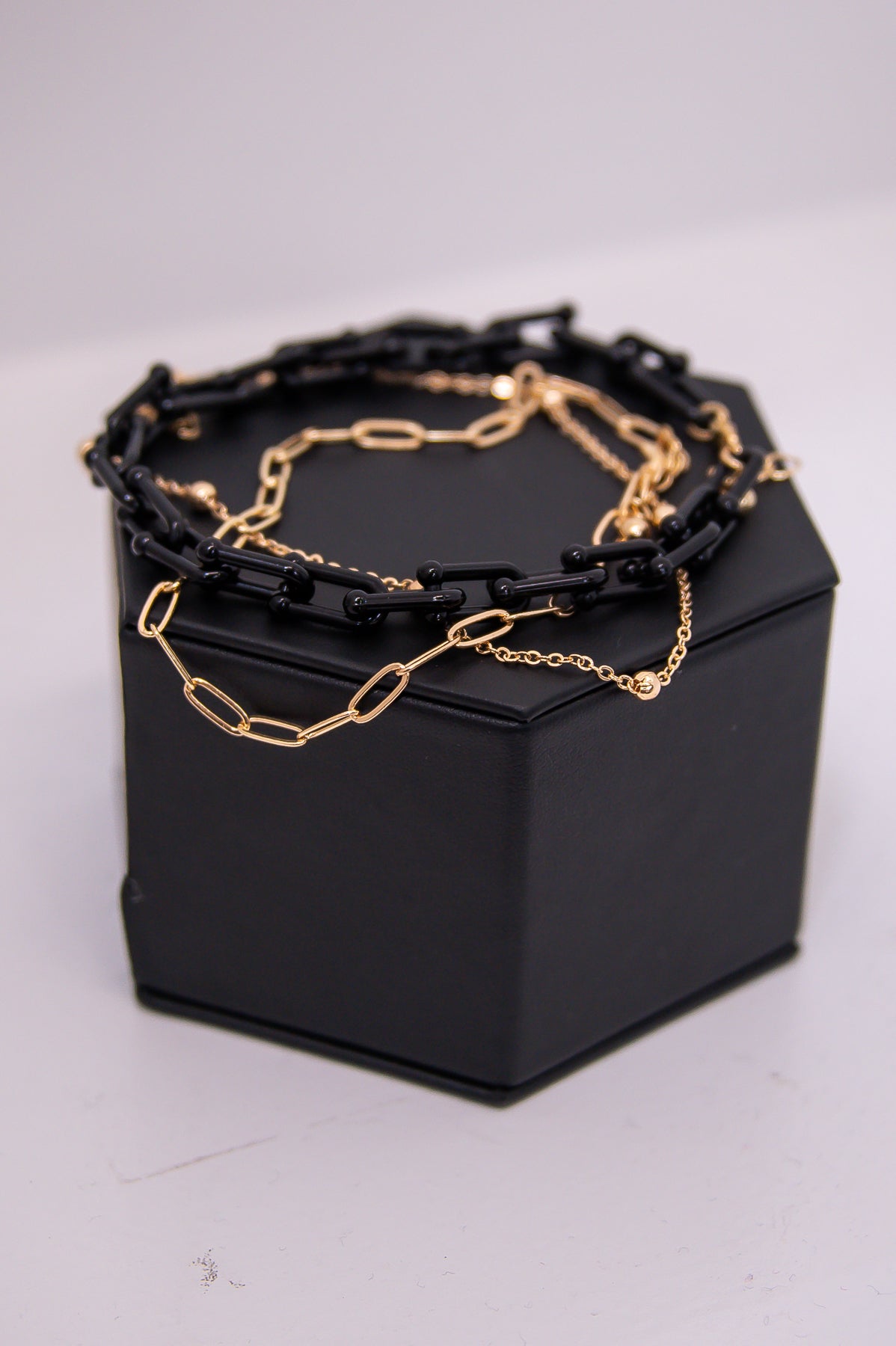 Black/Gold Layered Chain Anklets - ANK003BK