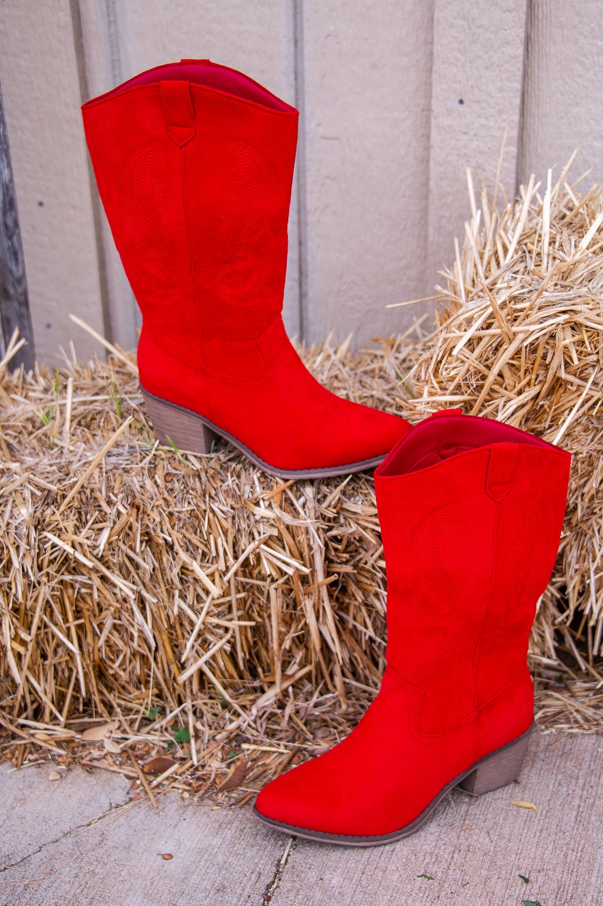 Boots Class And A Little Sass Red Solid Suede Cowgirl Boots - SHO2643RD
